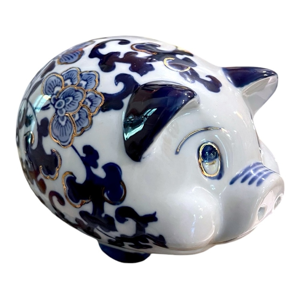 Vintage Blue & White Chinoiserie Piggy Figurine 3.5 Inches Tall - Picture 8 of 11
